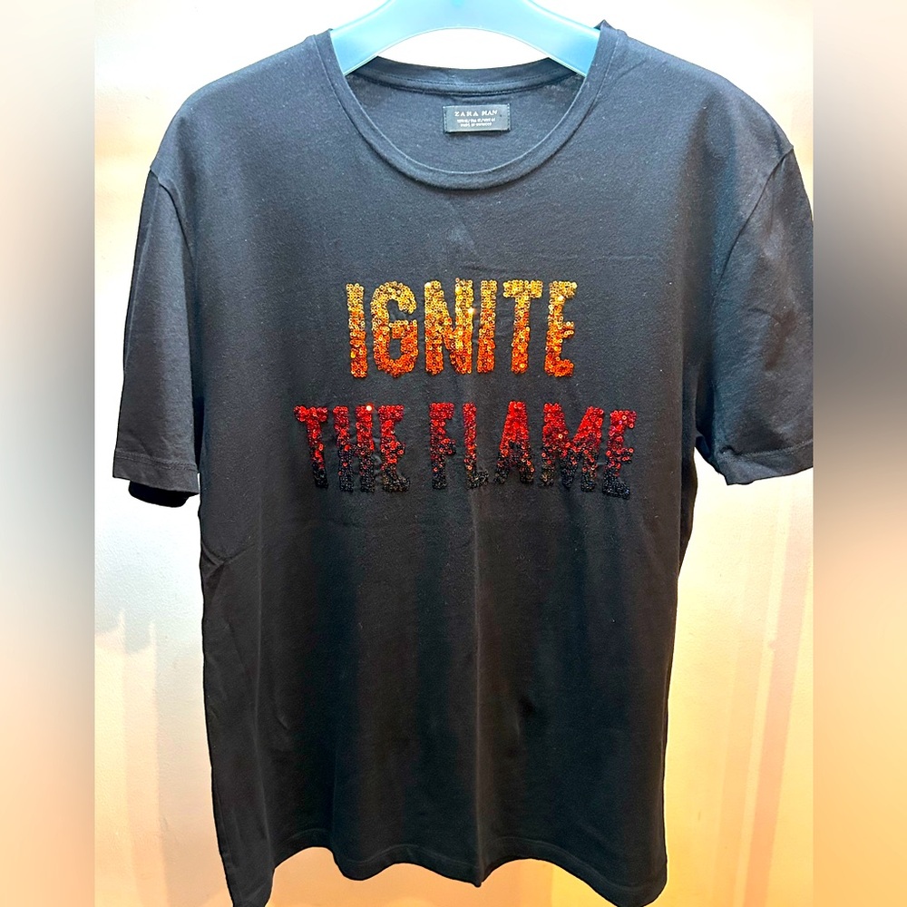 Ignite flame 2D front detail Zara t shirt. XL European size.